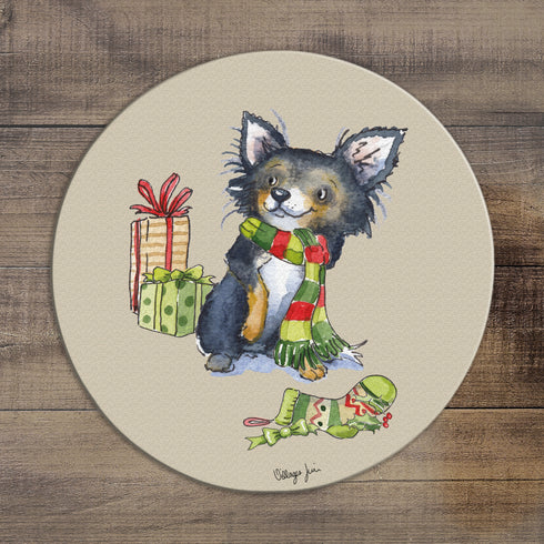 Chihuahua Black Christmas Circular Glass Worktop Saver